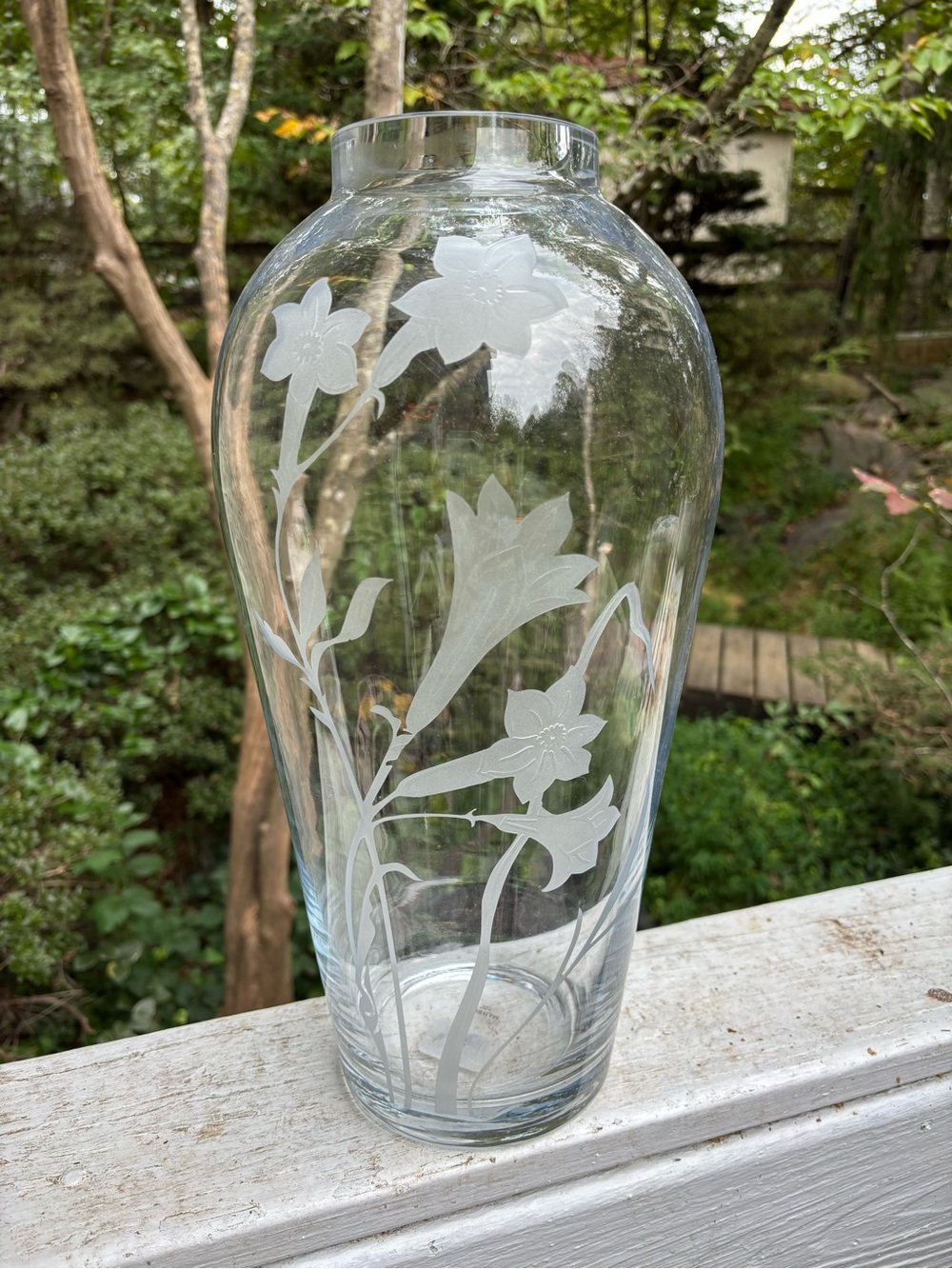Gorham Floral Serenity Crystal Vase Etched Floral Design
